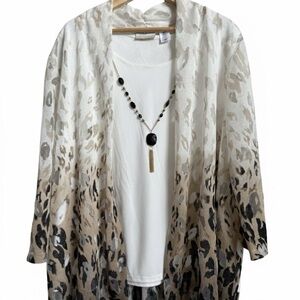 Alfred Dunner Animal Print Cardigan and Tank in Cream andBrown 3X Preppy Blouse